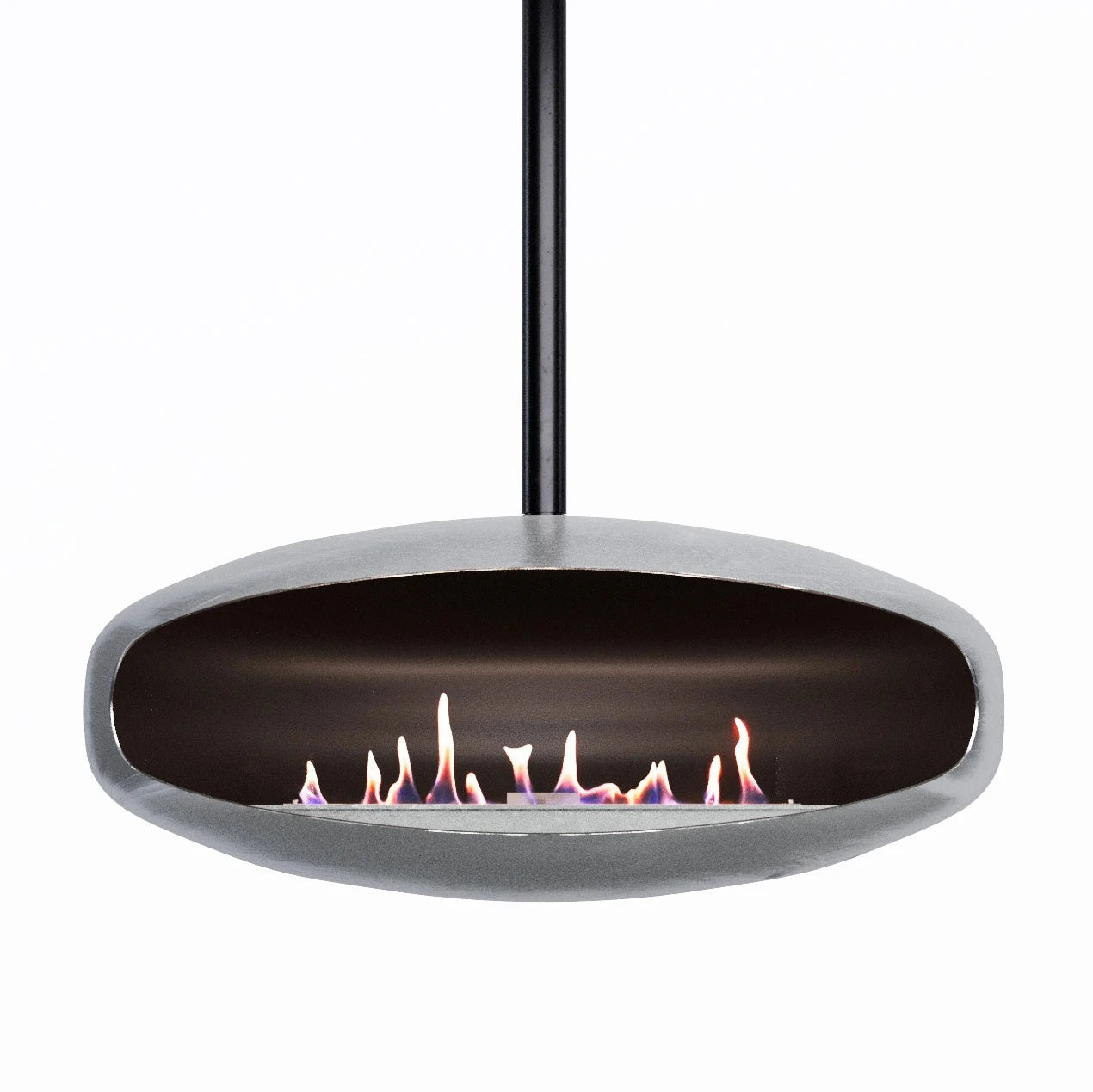 Hein & Haugaard UFO-80 ceiling-mounted bioethanol fireplace in a steel finish