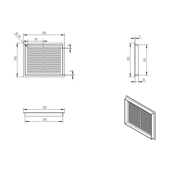 Rejilla de ventilación blanca - 25x20.5 cm - 210 cm²