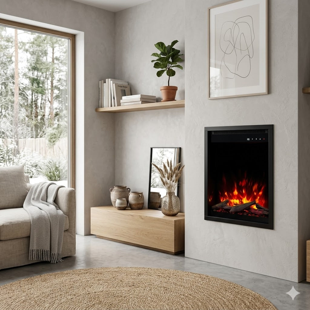 chimenea eléctrica vertical empotrada en la pared