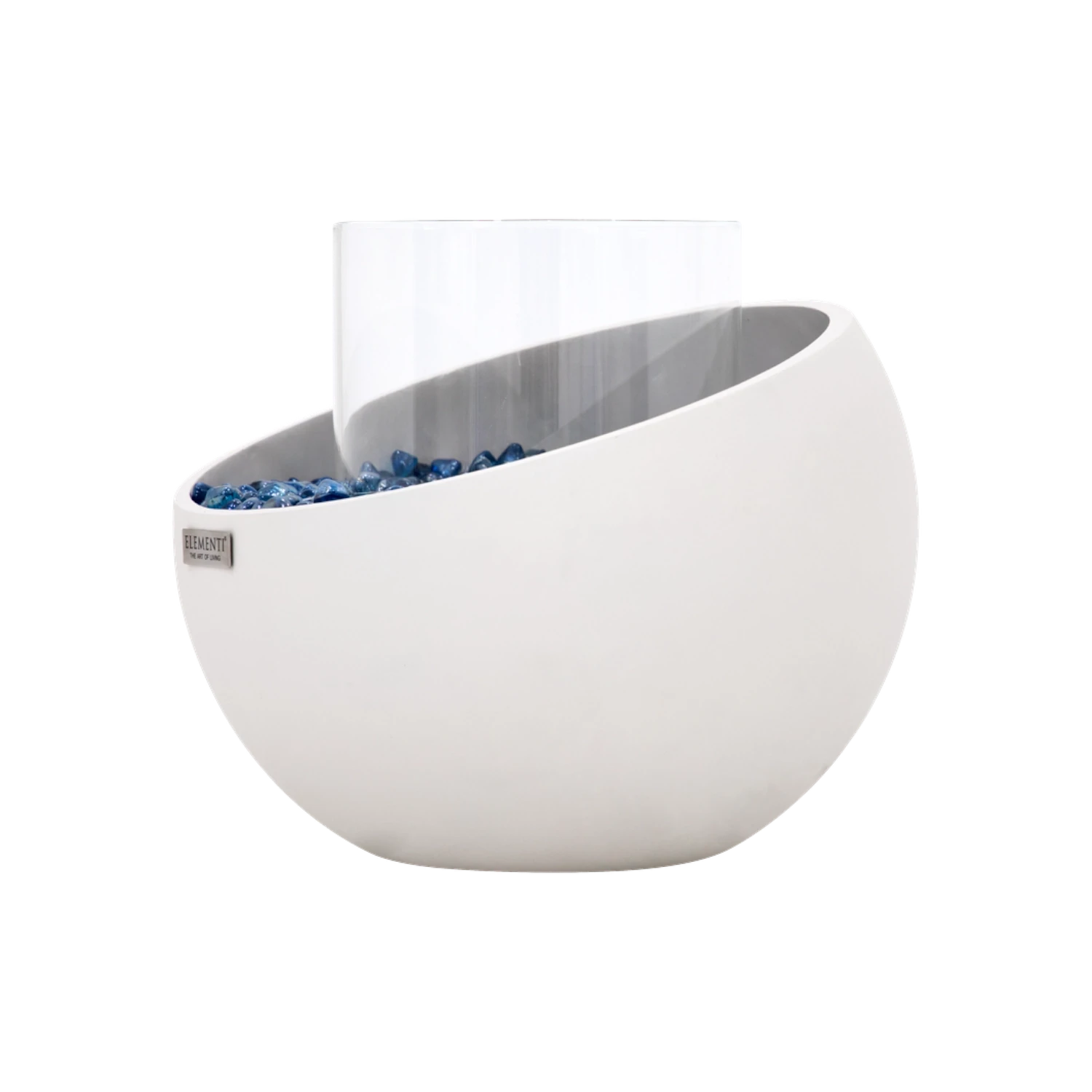 FIRENZE bioethanol fireplace – small round model in white fiber concrete with glass insert