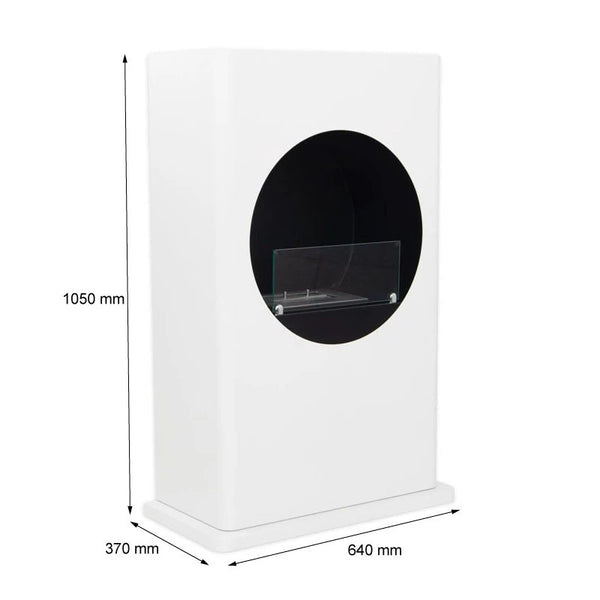 Bio chimenea de color blanco con un corte redondo