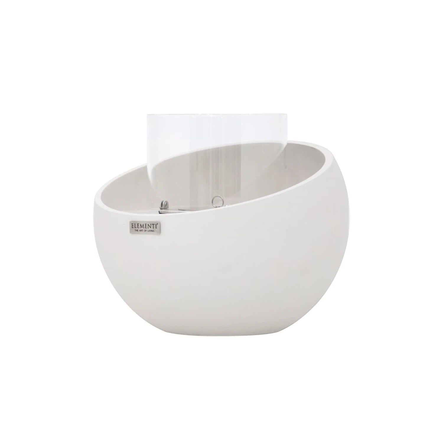 FIRENZE bioethanol fireplace – small round model in white fiber concrete with glass insert