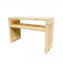 Mesa de láminas de madera clara de Kabeltromlen para exteriores, 100 cm