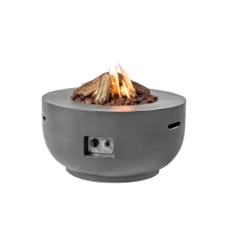 Mesa en para ma de cuenco - Chimenea de gas con diseño sencillo. Exterior, Patio, Jardín.