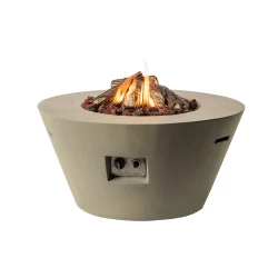 Mesa en para ma de cono - Chimenea de gas con diseño sencillo. Exterior, Patio, Jardín.