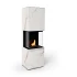 Chimenea Stone de Planika con acabado en estilo mármol en blanco o negro. La chimenea está cerrada con vidrio templado.