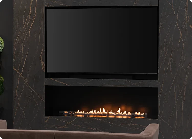 NEX Media Wall con chimenea de bioetanol